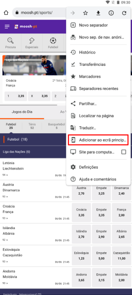 Adicionar ao ecrã principal